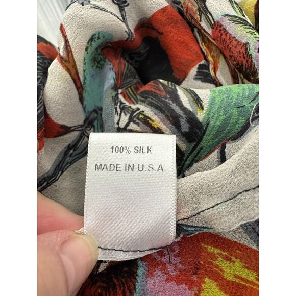 Nicholson Top Womens 10 Silk Bird Print Front Tie Triangle Halter Boho Whimsey - Picture 10 of 10